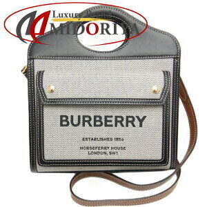 Burberry Pocket Bag Canvas Leather Handbag Black Tan